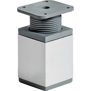 Eckiger Hettich Möbelfuß, 60-75 mm, Stahl in Aluminium-Optik, höhenverstellbar.