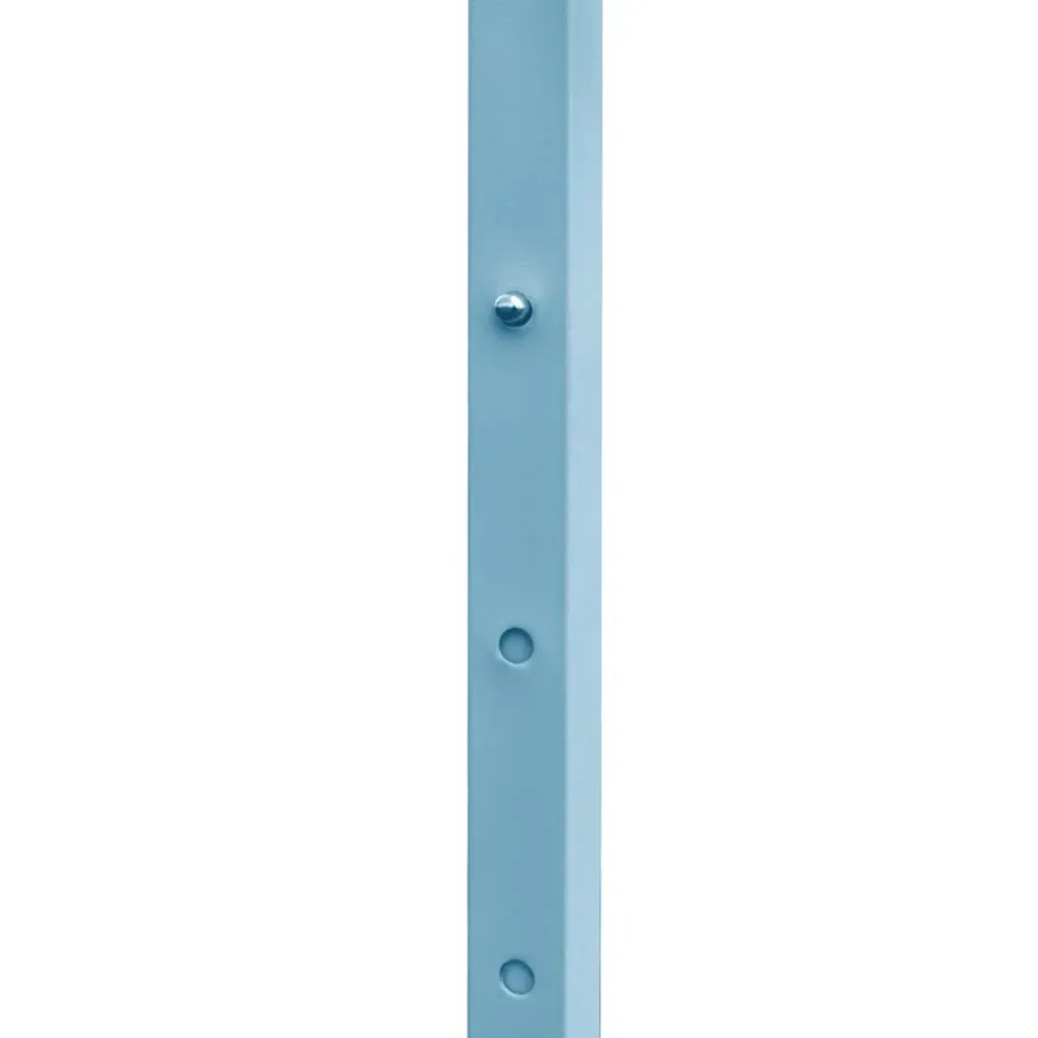 Detailaufnahme: Blaues Partyzelt Gestänge mit Bolzen und Löchern.
