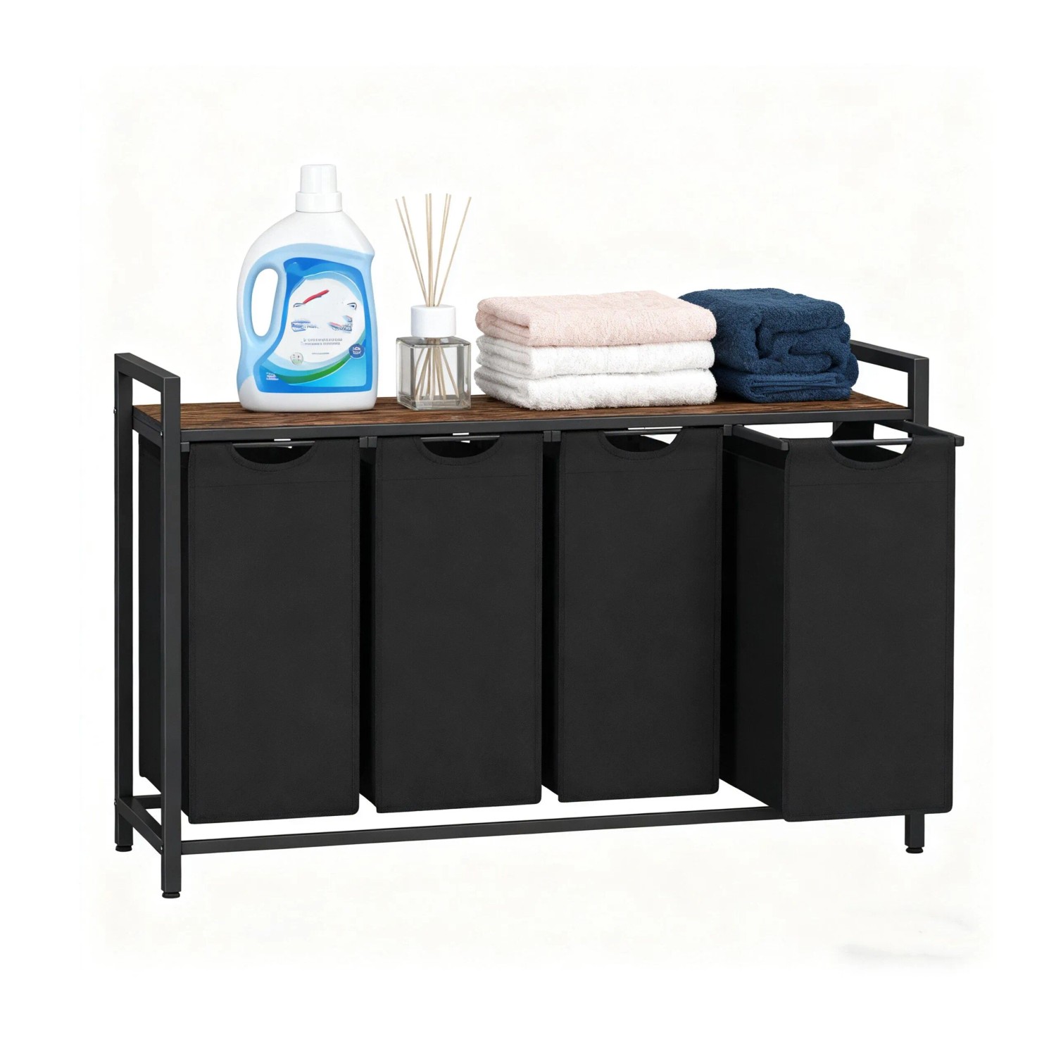 Relaxdays Wäschesammler Eisen MDF Polyester Vintagebraun mit Ablage 4 Fächer 72 cm x 116 cm x 33 cm 7,9 kg