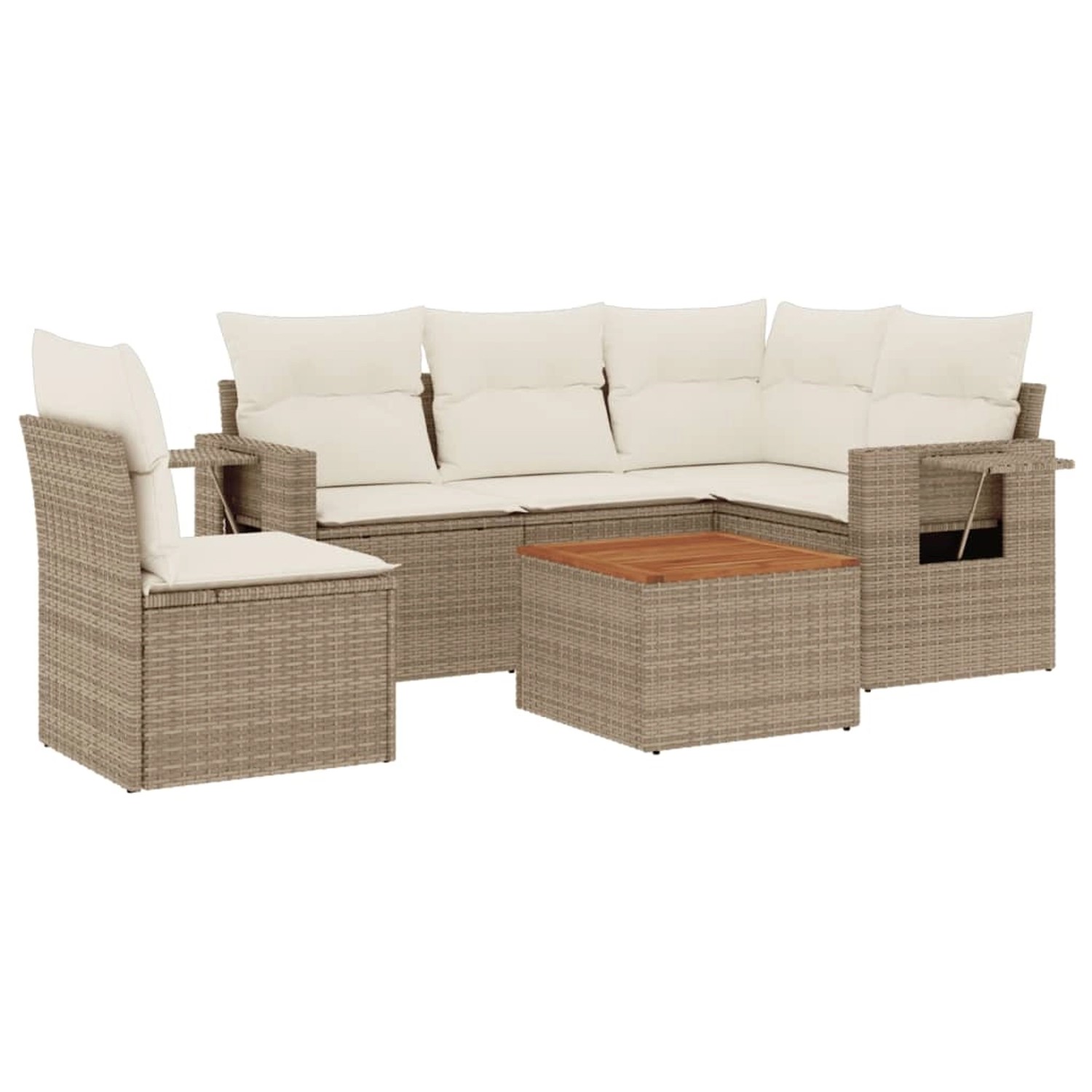 vidaXL 6-Tlg Garten-Sofagarnitur mit Kissen Beige Poly Rattan 3256898 günstig online kaufen