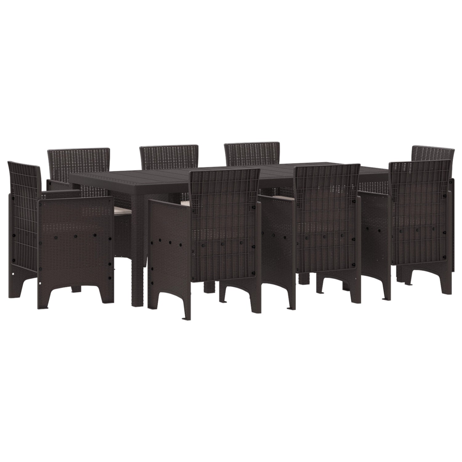 vidaXL 9-Teiliges Garten Essgruppe mit Auflagen Braun Poly Rattan 3378578