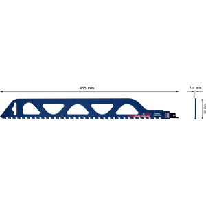 Bosch Expert Säbelsägeblatt S 2243 HM für Hohlziegel, blau, mit Maßangaben.