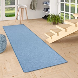 Blauer Snapstyle Teppichläufer Strong, 80x240cm, Feinschlingen Velour. Robust und pflegeleicht.