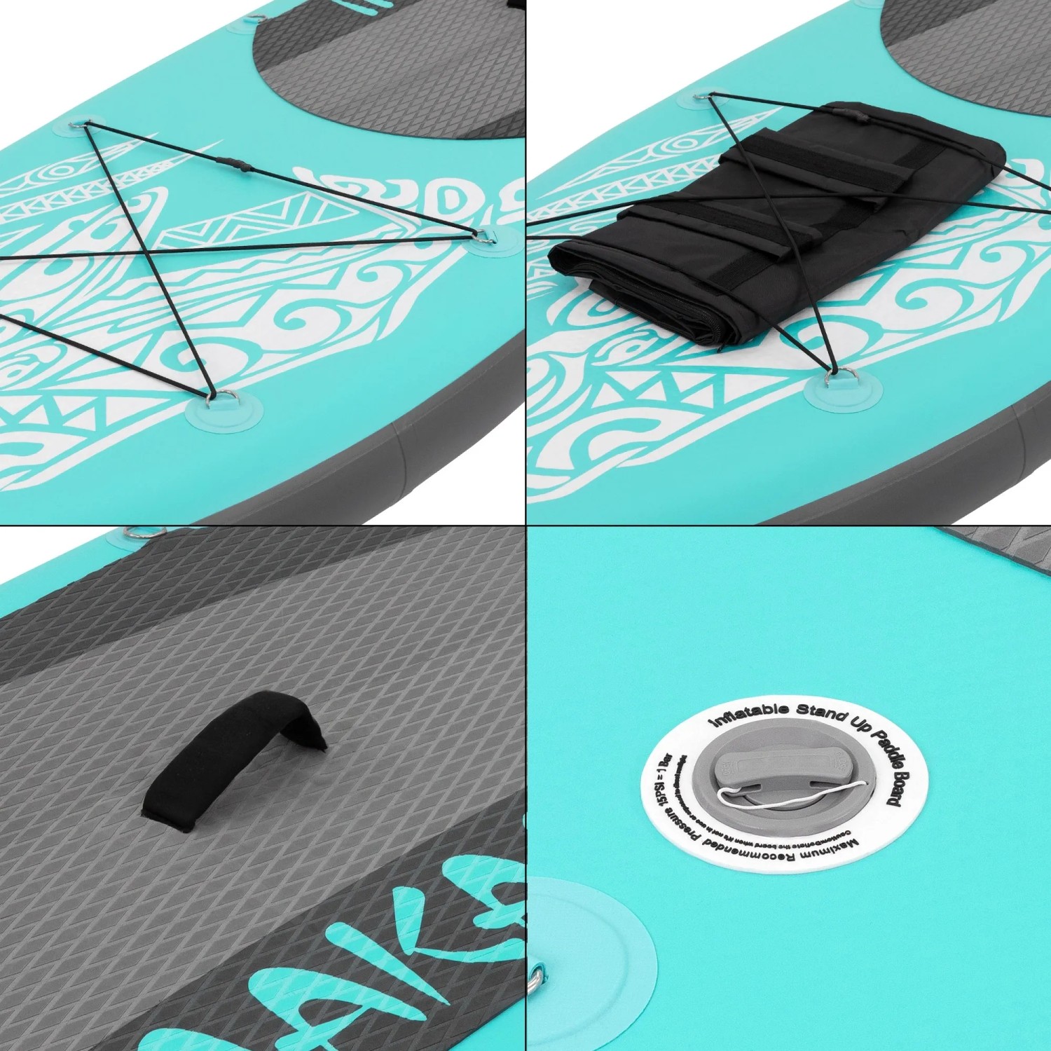 Detailansicht des türkis ECD Germany Stand Up Paddle Boards Makani, Wassersport.