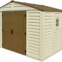 Duramax Kunststoff-Gartenhaus WoodBridge Plus, 7,6 m², mit Doppeltür und Fenster.