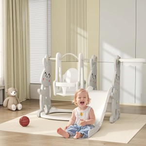 AIYAPLAY Kinderschaukel & Rutsche (grau) mit Kind. 4-in-1 Set mit Rutsche, Schaukel, Klettergerüst und Basketballkorb.