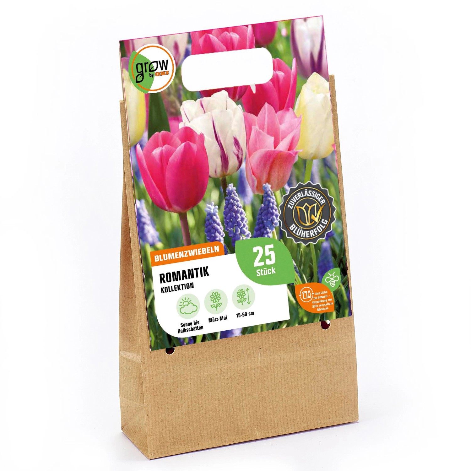 GROW by OBI Romantik-Kollektion, 25 Blumenzwiebeln in Rosa, Weiß und Blau für Beet und Kübel.
