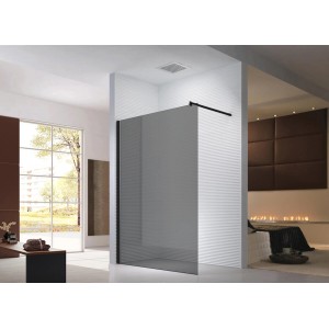 Glaszentrum Hagen Walk-In Duschwand 140x200cm, Grauglas mit schwarzem Profil.