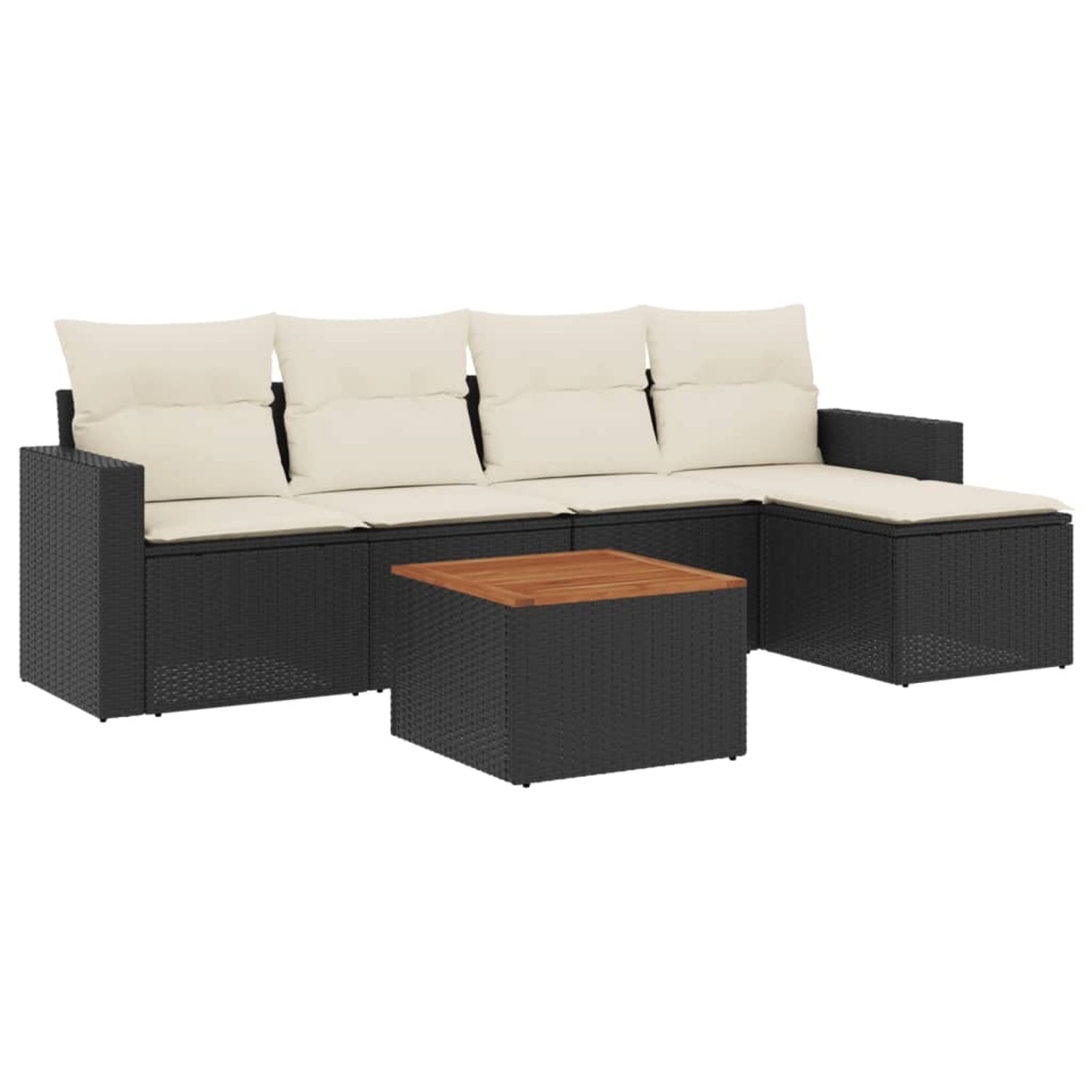 vidaXL 6-tlg Garten-Sofagarnitur mit Kissen Schwarz Poly Rattan Modell 65