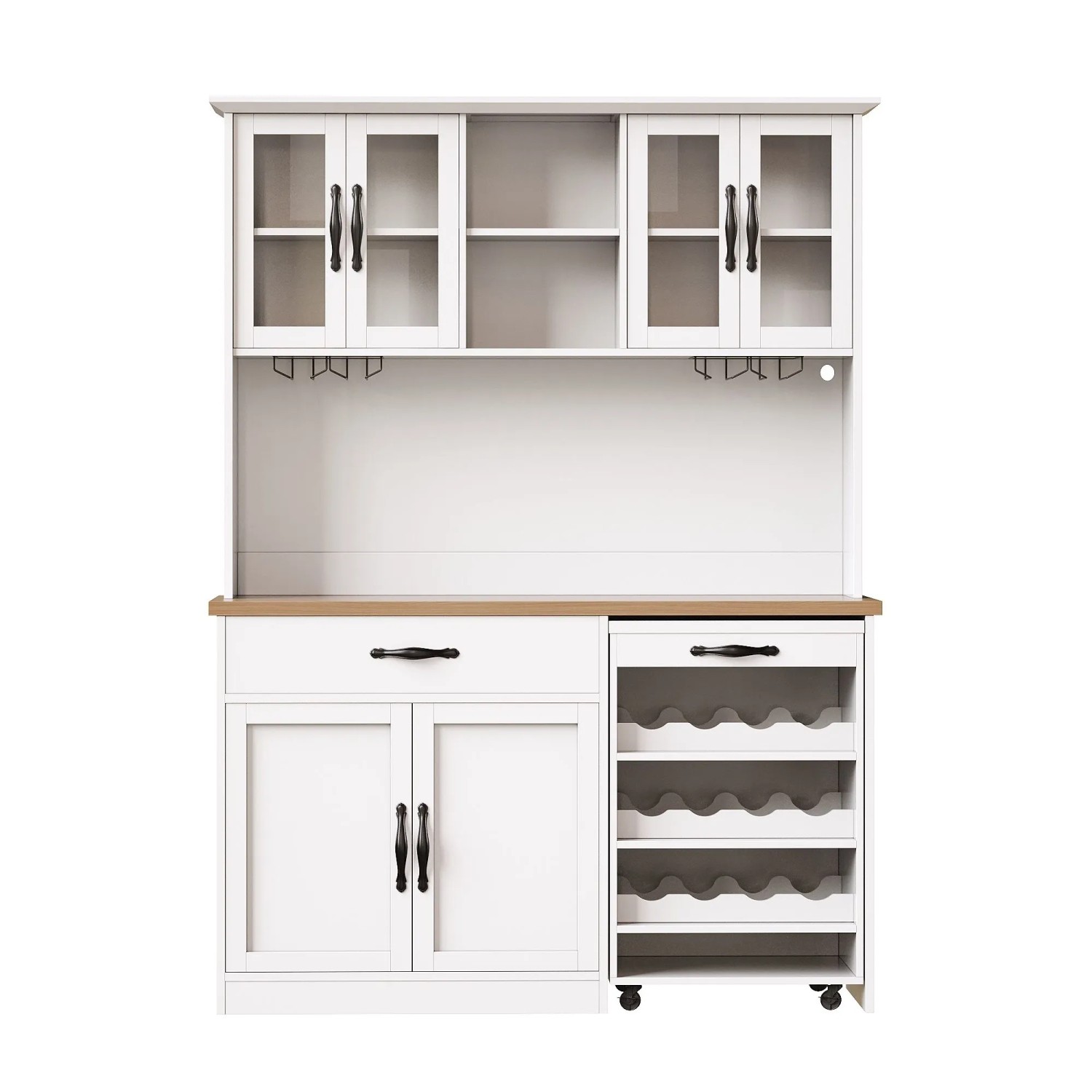 Merax Küchenschrank 140cm mit Rollwagen  LED  Weinglasregal  Weinregal  Stauraum