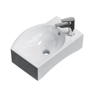 Emke Wandwaschbecken, hochweiß, mit Armatur. Rechteckiges Keramikbecken für Bad oder Gäste-WC.