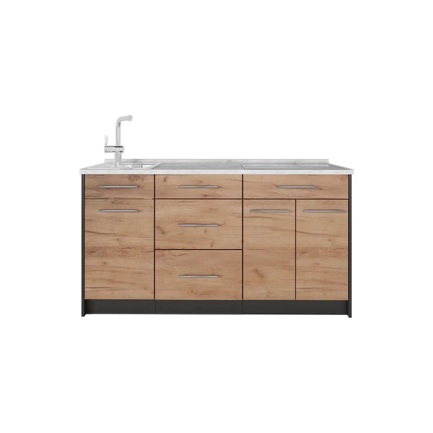 Vicco Küchenblock Fame-Line Goldkraft Eiche/Anthrazit 150 x 82 AP Marmor Art Nr 65385