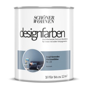 Schöner Wohnen Designfarbe Inspiriertes Horizontblau, 1 Liter Dose. Bunte Wandfarbe.