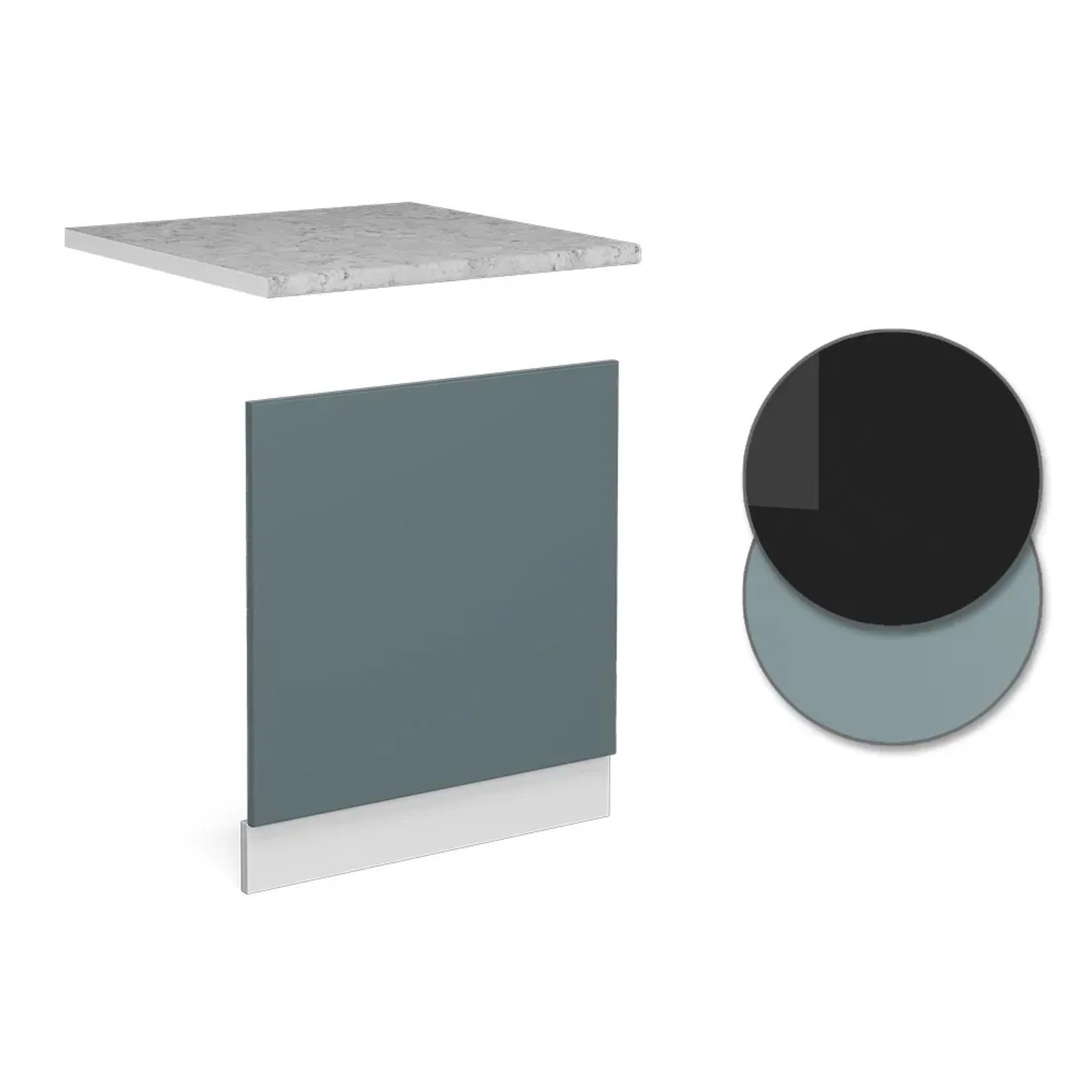 Vicco Frontblende für Geschirrspüler, blau-grau/weiß mit Marmor Arbeitsplatte, 60 cm.