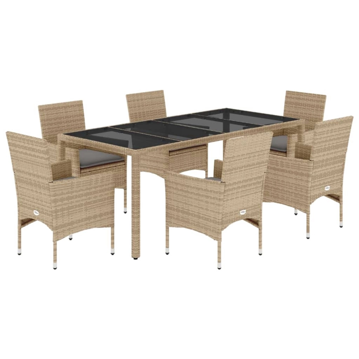 vidaXL 7-Tlg Garten-Essgruppe mit Kissen Beige Poly Rattan und Glas 3278565 günstig online kaufen