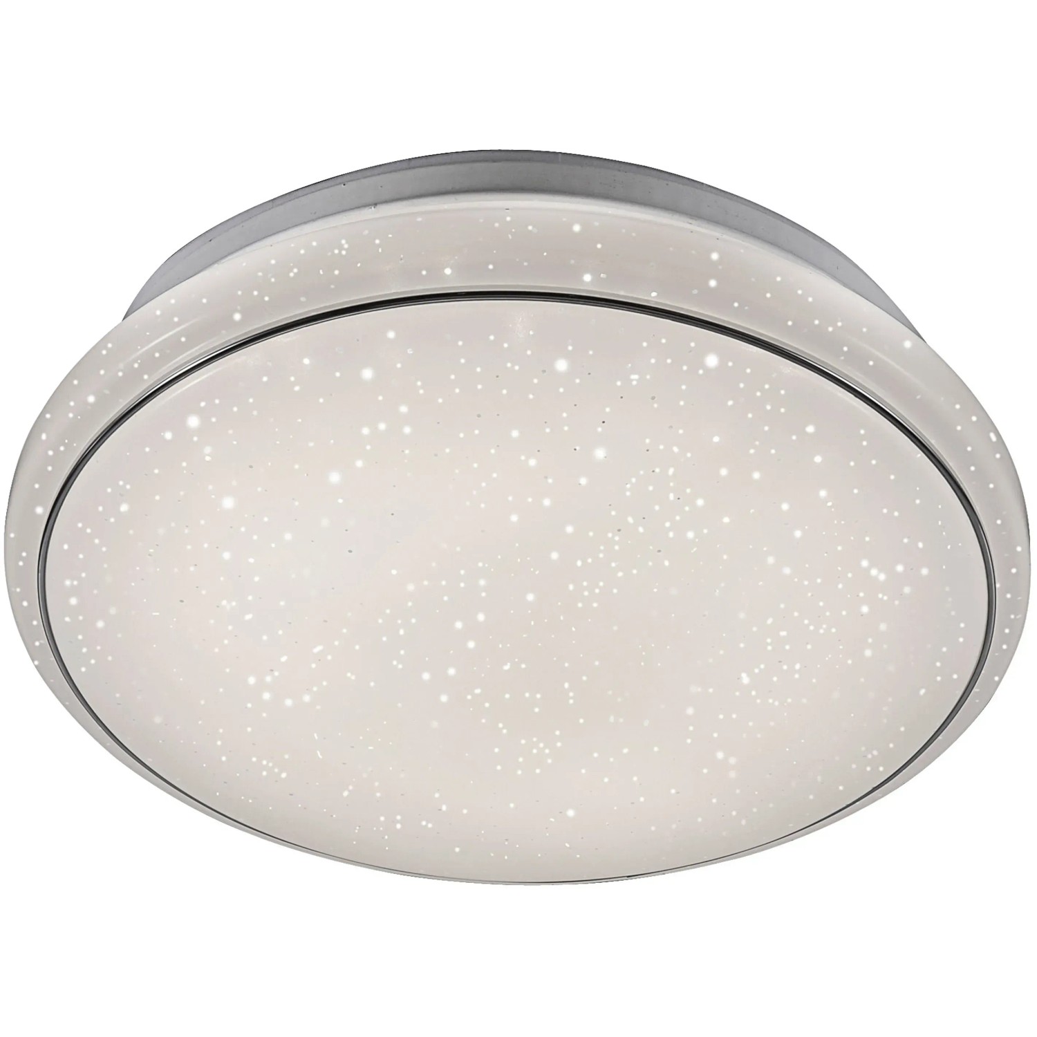 Weiße LED-Deckenleuchte Jupiter Ø 35 cm mit Sternenhimmel-Optik für Wohnräume.