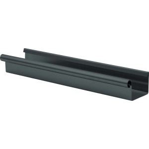 Anthrazitfarbene Kastenrinne NW 70, 2 m lang, aus Metall für die Dachentwässerung.