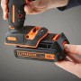 Black+Decker Akku-Schlagbohrschrauber mit eingesetztem 18V Akku.