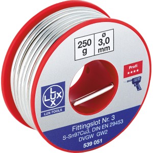 LUX Fittingslot 3 mm, 250 g Rolle für dauerhafte Lötverbindungen.