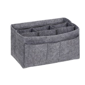 Dunkelgrauer Filz Taschenorganizer mit vielen Fächern für Handtaschen. Sorgt für Ordnung und schnelles Umpacken.