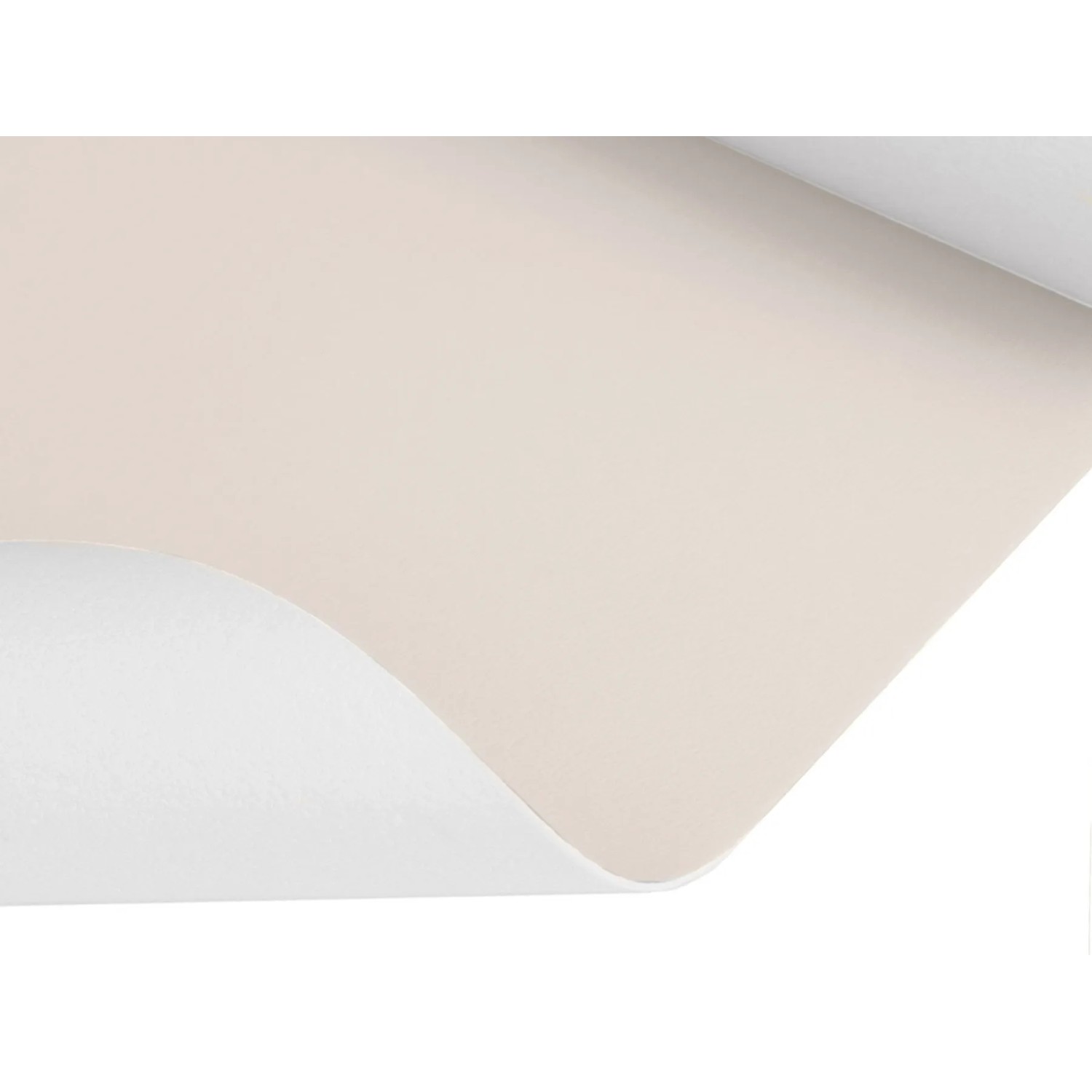 Primaflor PVC Expotop Bodenbelag in Weiß, Detailansicht mit leicht aufgerollter Kante, glatte Oberfläche.