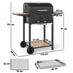 Outsunny Holzkohlegrill aus Edelstahl und Holz, mit Ablagen und Thermometer. Ideal für BBQ.