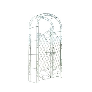 Antik-grüner Metall Rosenbogen MINDEN mit verziertem Tor, ideal als Rankhilfe für Rosen und Gartendekoration.
