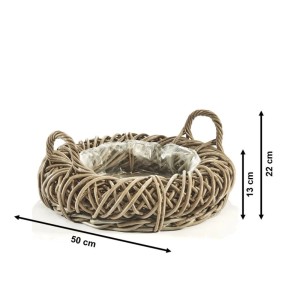 Kobolo Pflanzschale Pflanzring Rattan Kubu Grey mit Folie 50cm