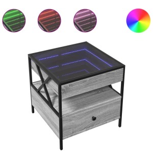vidaXL Couchtisch Grau Sonoma mit Infinity-LED, quadratisch, mit Schublade.