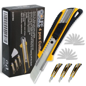 CCLIFE 4 Cuttermesser Set 18mm mit 20 Abbrechklingen Kartonmesser Mehrzweck Teppichmesser mit Sicherheitslock