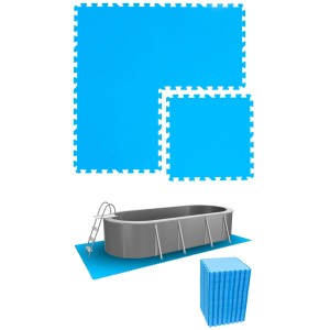 Blaues eyepower Poolunterlagen 72er Set aus 50x50 cm EVA-Puzzlematten. Schützt den Poolboden, dämpft und ist rutschfest.