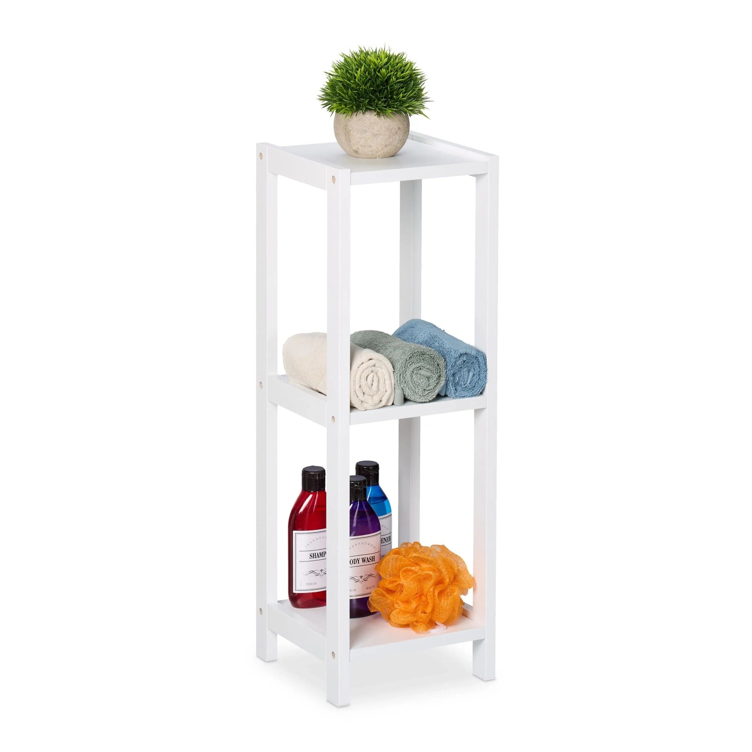 Relaxdays Standregal MDF Weiß 3 Ablagen 65 cm x 22 cm x 22 cm