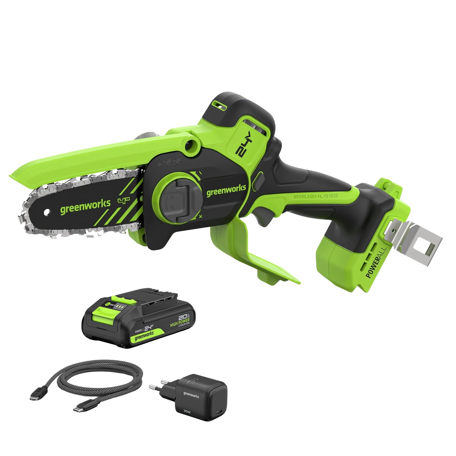Greenworks Mini-Akku-Kettensäge-Set CS1032GA2 Schwertlänge 10 cm 24 V