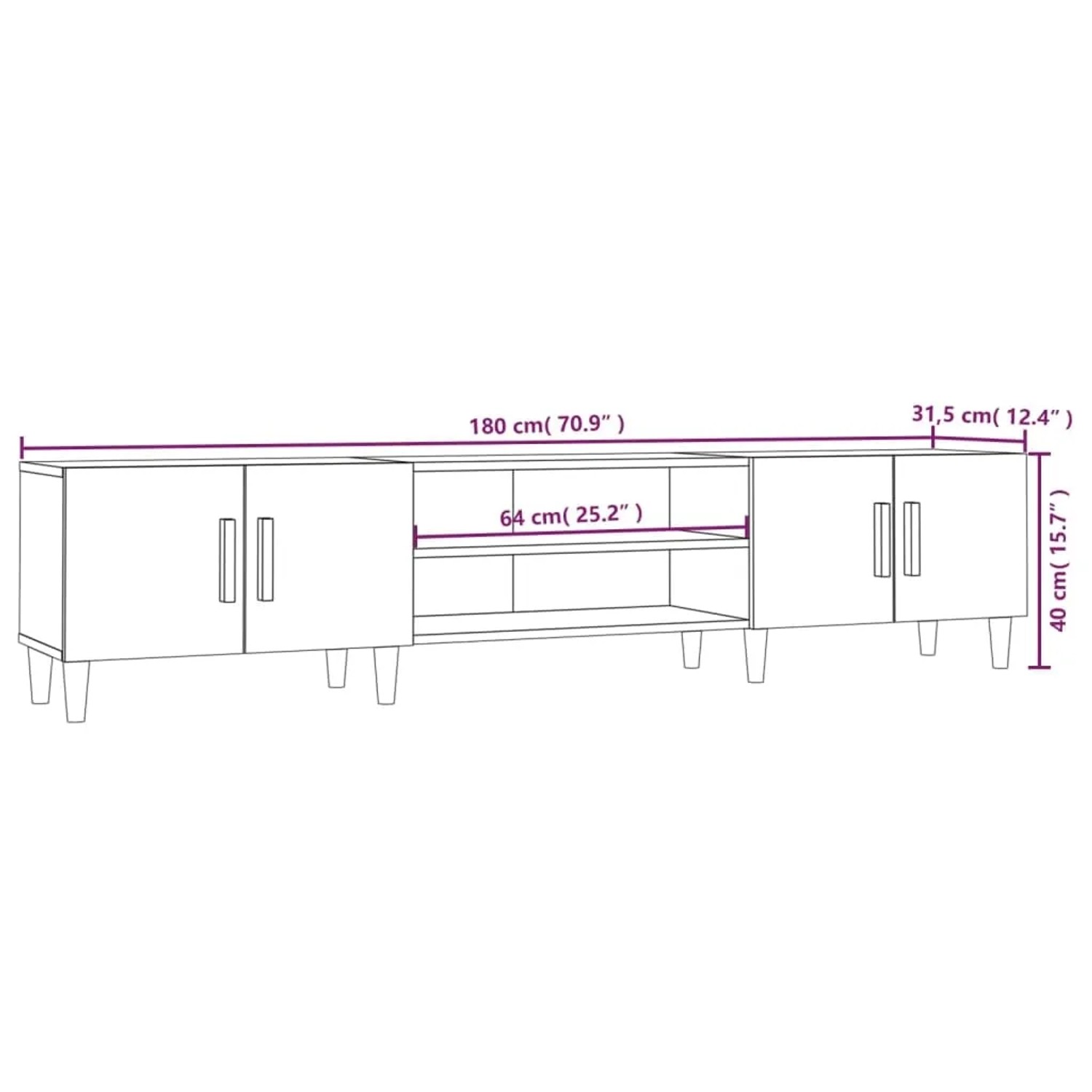 VidaXL TV-Schrank, Betongrau, 180 cm breit, mit Fächern und Türen. Ideal für Wohnwände.
