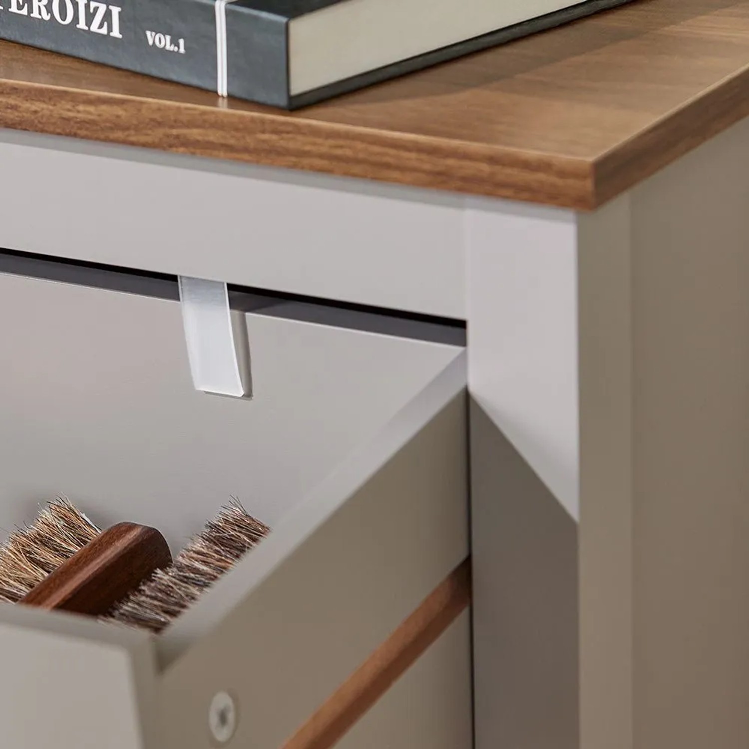 SoBuy Schuhschrank Schmal mit Schublade Schuhkommode mit 2 Klappen 80x108x25cm Hellbraun FSR89-KA_11