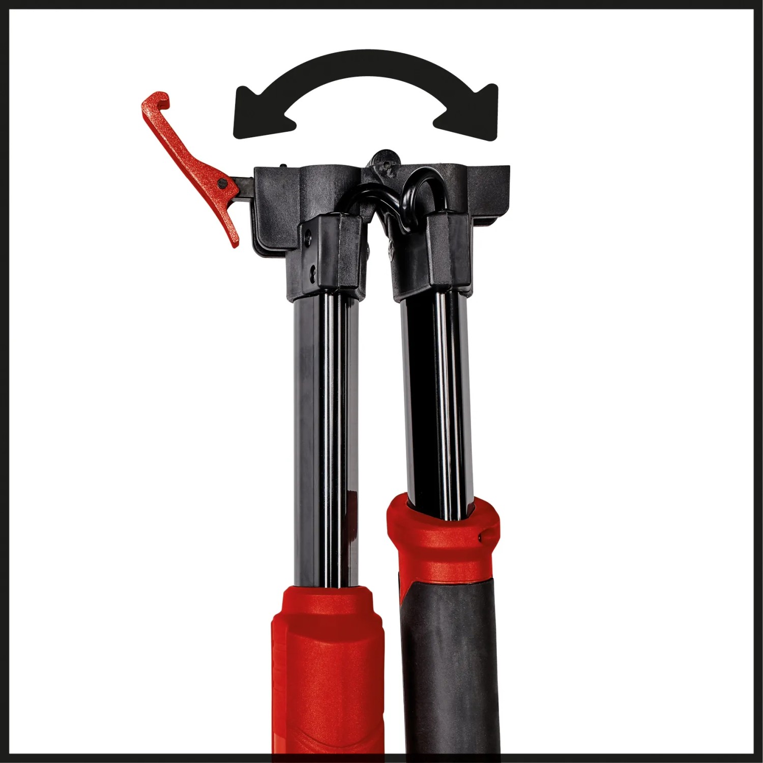 Detailaufnahme des klappbaren Holm-Mechanismus am Einhell Trockenbauschleifer TC-DW 225 X.