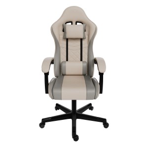 Juskys Gamingstuhl HyperSeat, beige/hellgrau, Bürostuhl mit Nacken- und Rückenkissen.