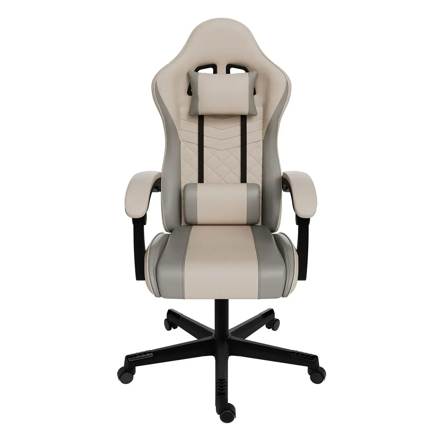 Juskys Gamingstuhl HyperSeat, beige/hellgrau, Bürostuhl mit Nacken- und Rückenkissen.