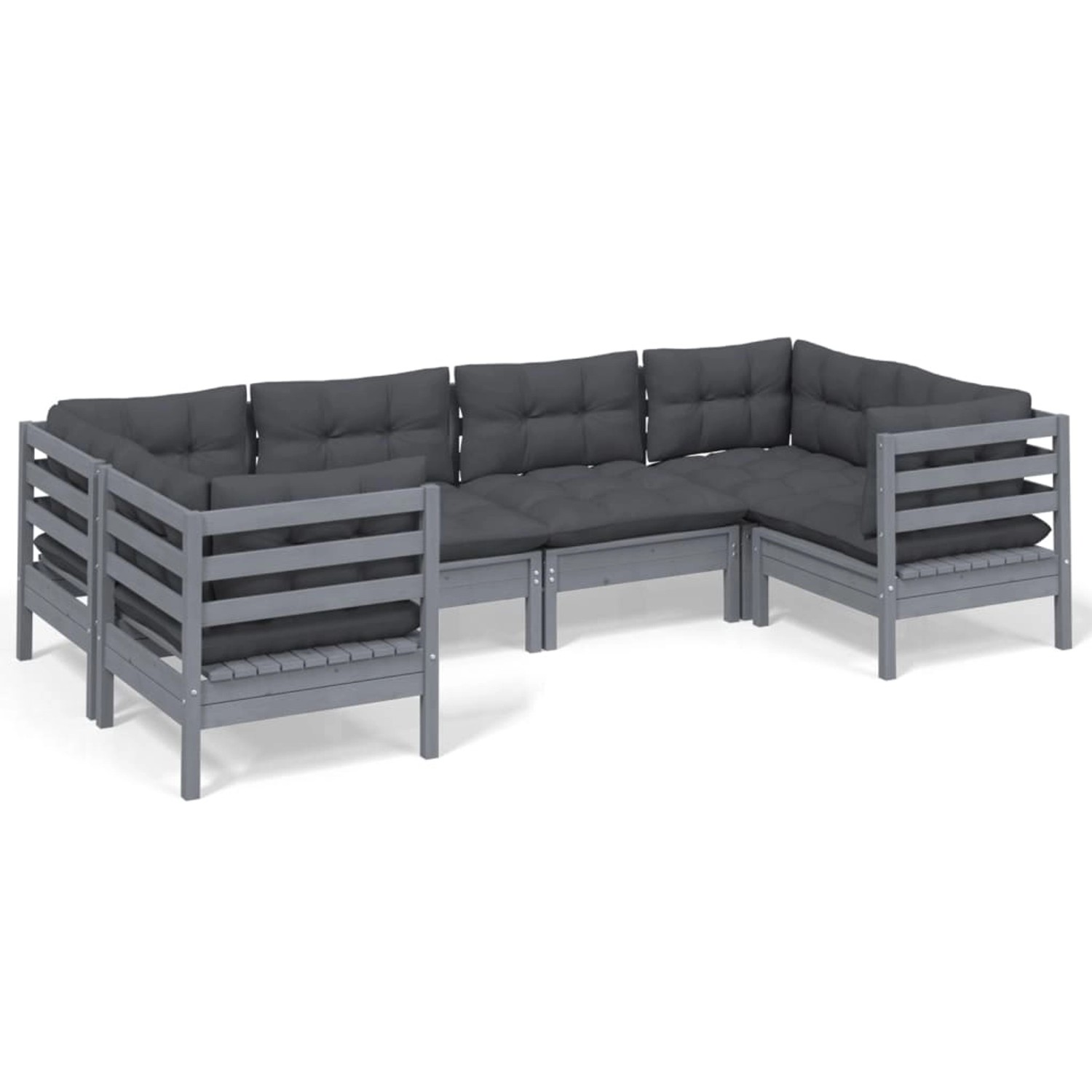 vidaXL 6-tlg Garten-Lounge-Set mit Kissen Grau Kiefernholz Modell 9