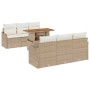 Beiges 7-teiliges vidaXL Garten-Sofa-Set aus Poly Rattan mit Tisch und Stauraum.