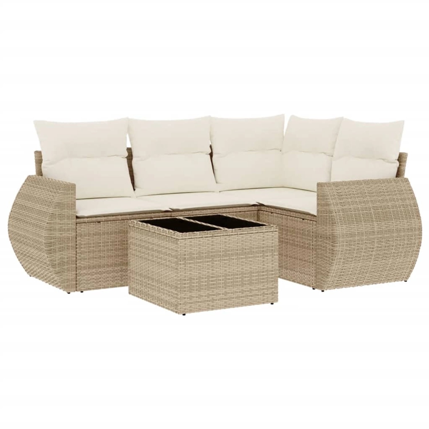 vidaXL 5-Tlg Garten-Sofagarnitur mit Kissen Beige Poly Rattan 3221317