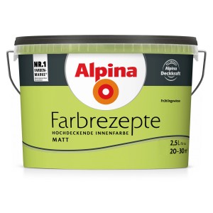 Eimer Alpina Farbrezepte Frühlingswiese, matte, grüngelbe Innenfarbe, 2,5 Liter.