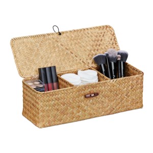 Relaxdays Aufbewahrungsbox Seegras Natur mit Deckel 11 cm x 33 cm x 12,5 cm