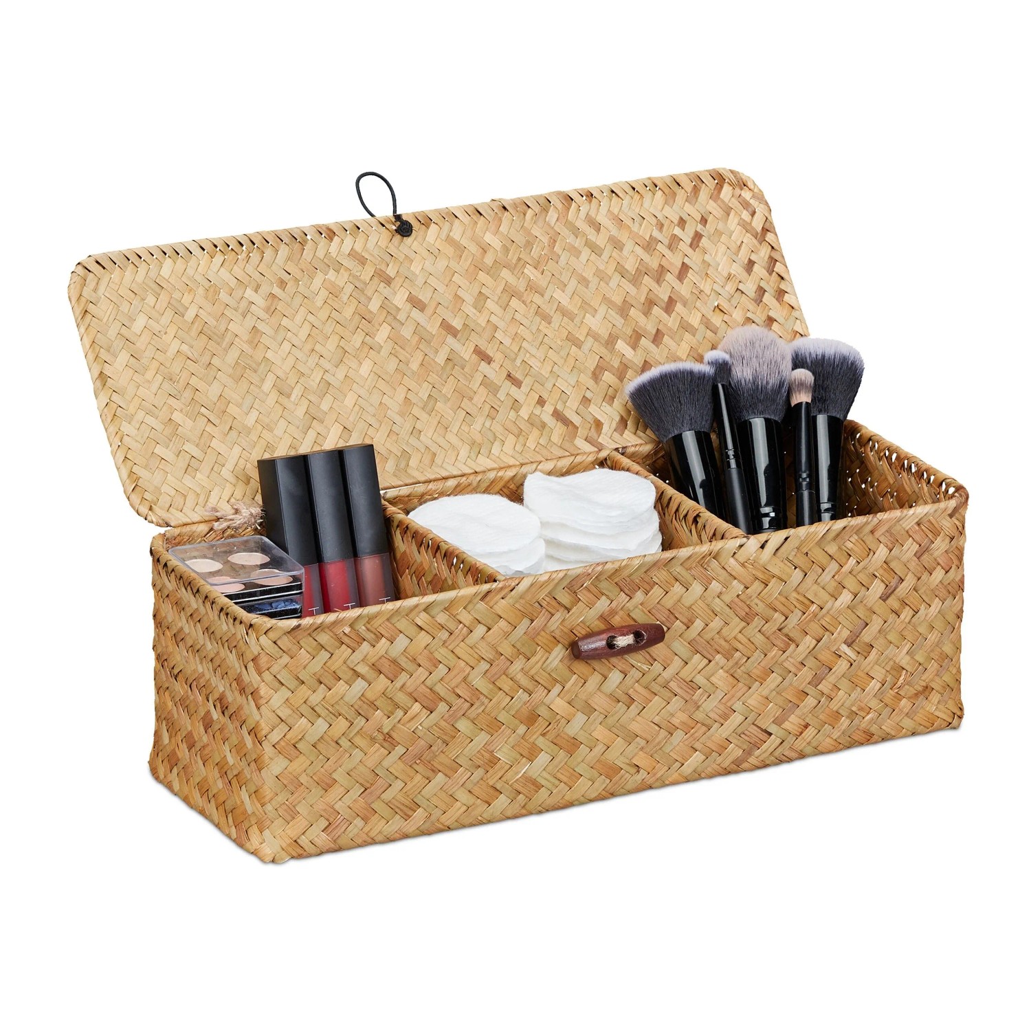 Relaxdays Aufbewahrungsbox Seegras Natur mit Deckel 11 cm x 33 cm x 12,5 cm