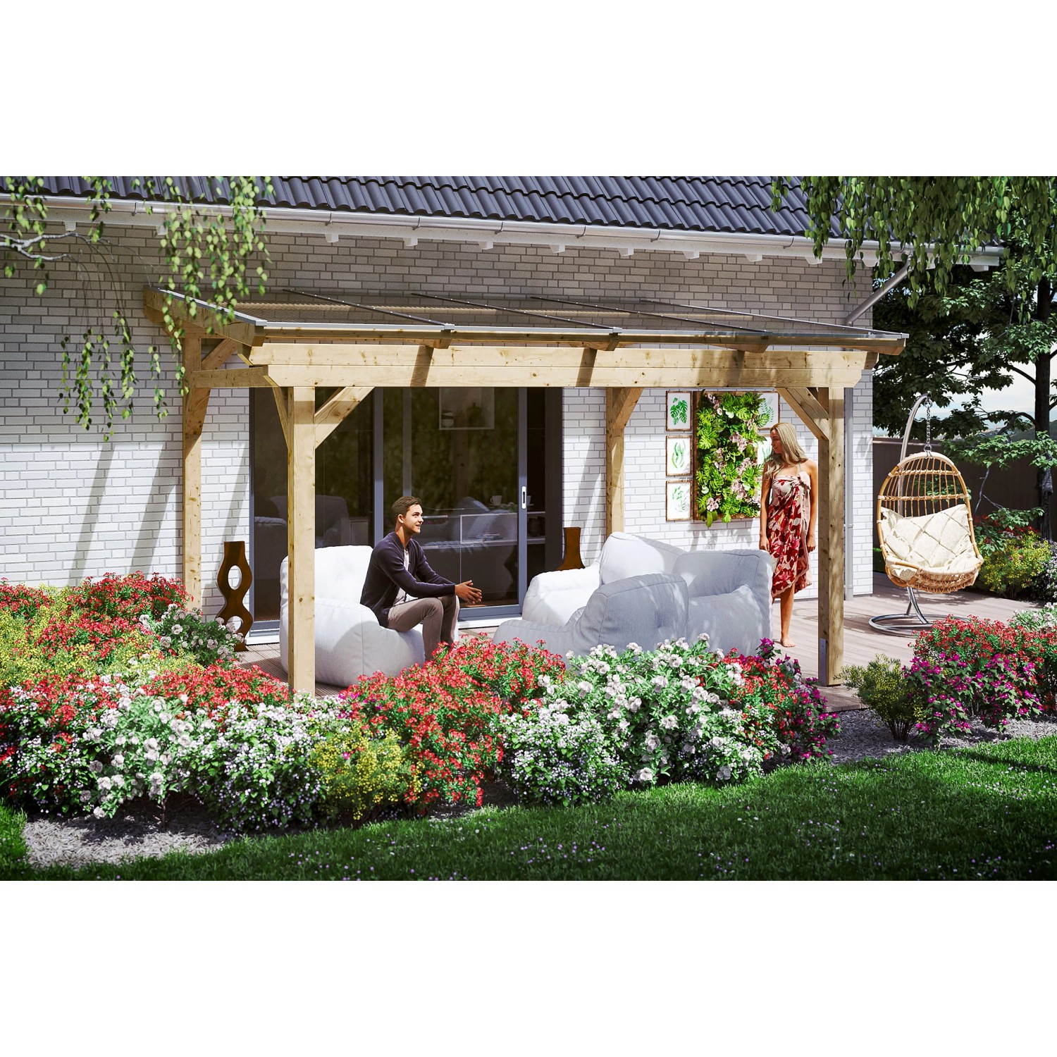 Skan Holz Terrassenüberdachung Sanremo B x T 434 cm x 350 cm Leimholz Natur