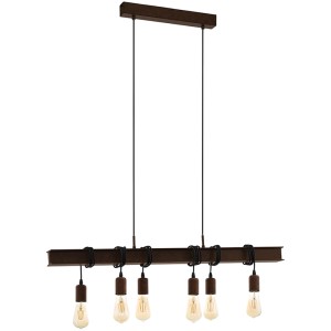 Eglo Townshend Pendelleuchte, 6-flammig, schwarz-braun, mit freihängenden Leuchtmitteln.