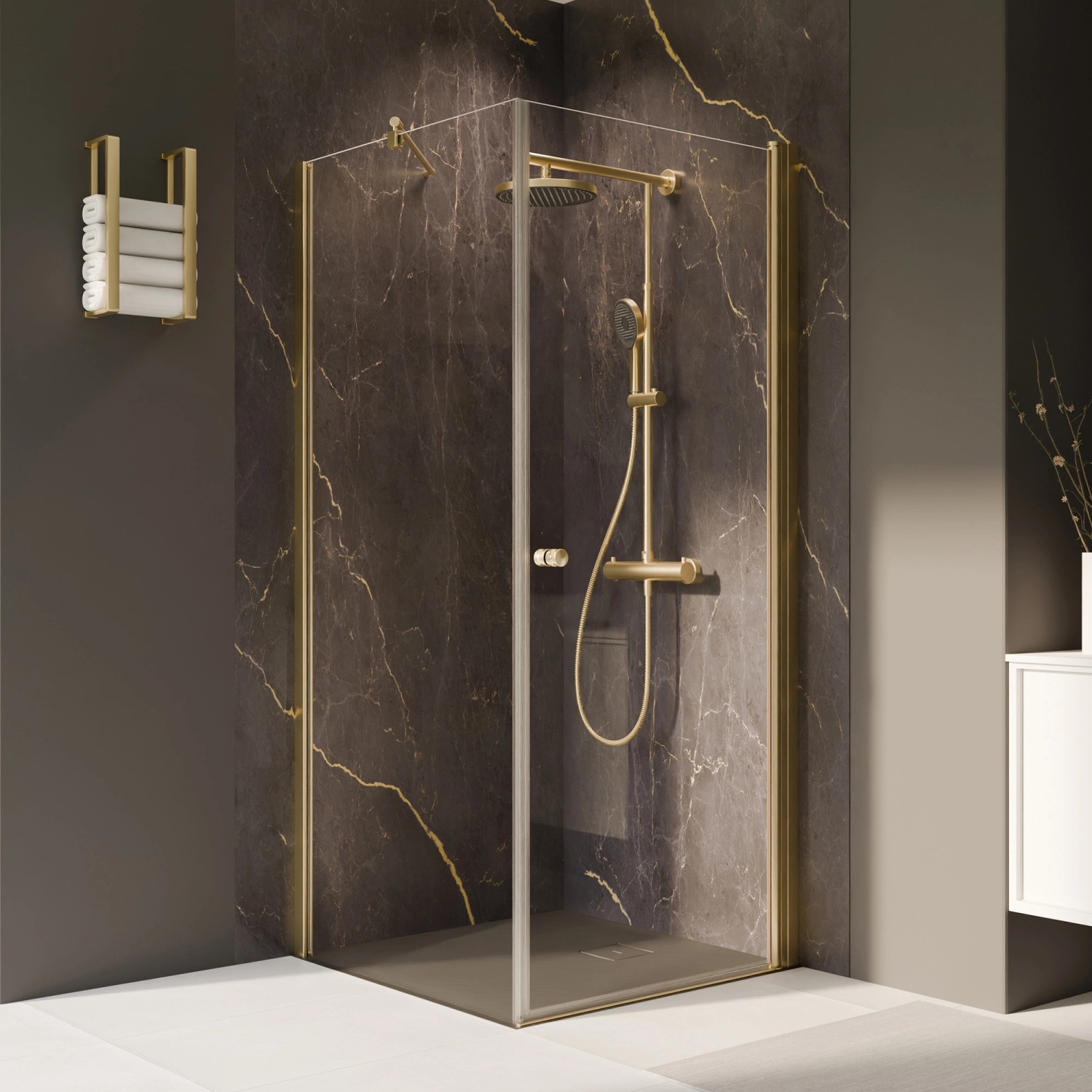 Breuer Seitenwand Elana 2.0 für Drehtür Klarglas 200 cm x 100 cm Gold Anschlag L