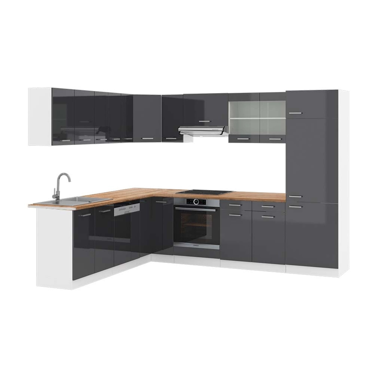Vicco R-Line Eckküche Anthrazit Hochglanz/Weiß 227 x 287 cm AP Eiche günstig online kaufen
