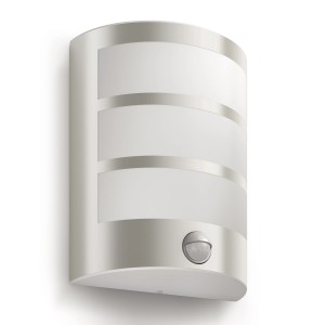 Moderne Philips LED Aussenwandleuchte Python mit Bewegungssensor in Edelstahl.