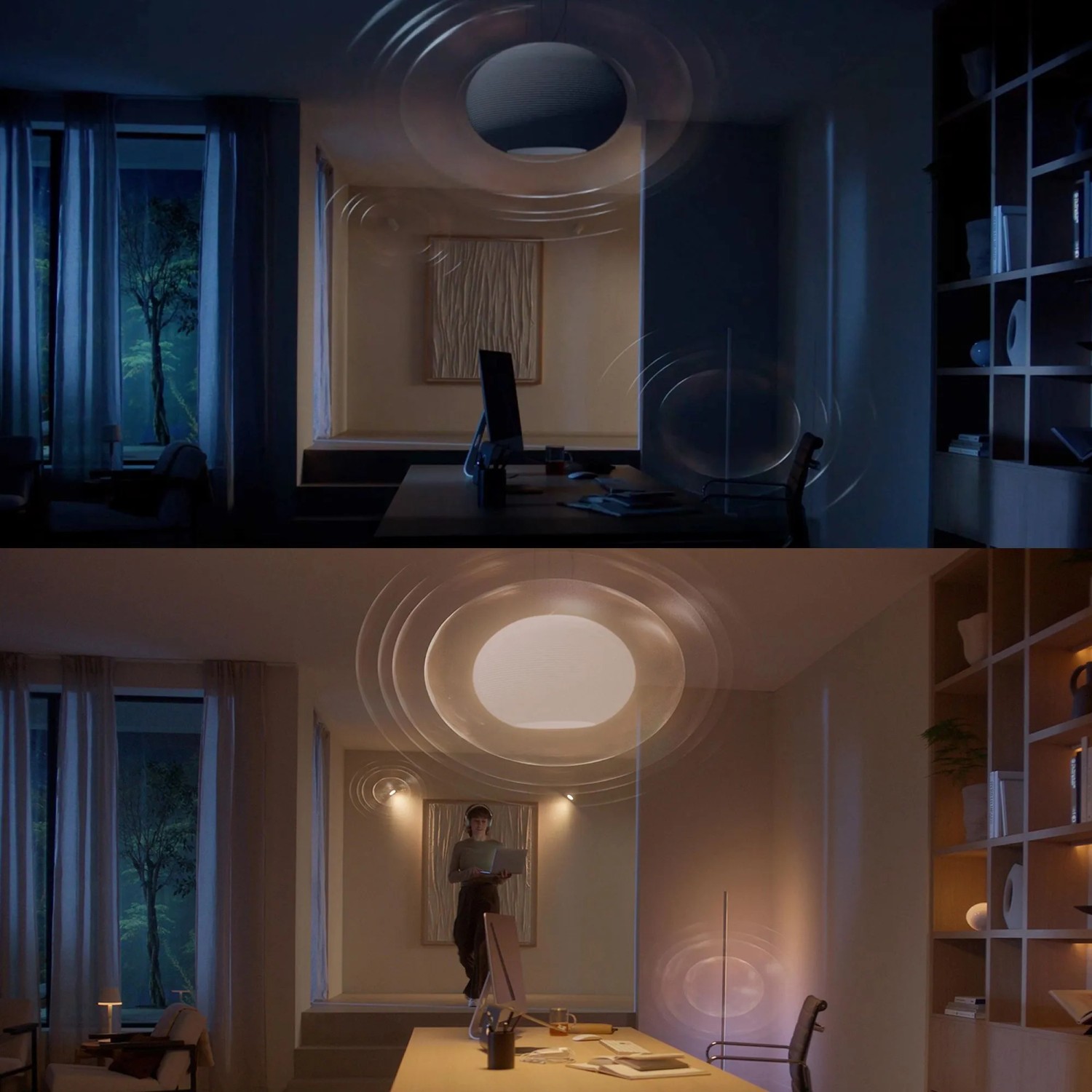 Philips Hue Flourish Tischleuchte, Weiß- & Farblicht, 1100 Lumen im Wohnraum.